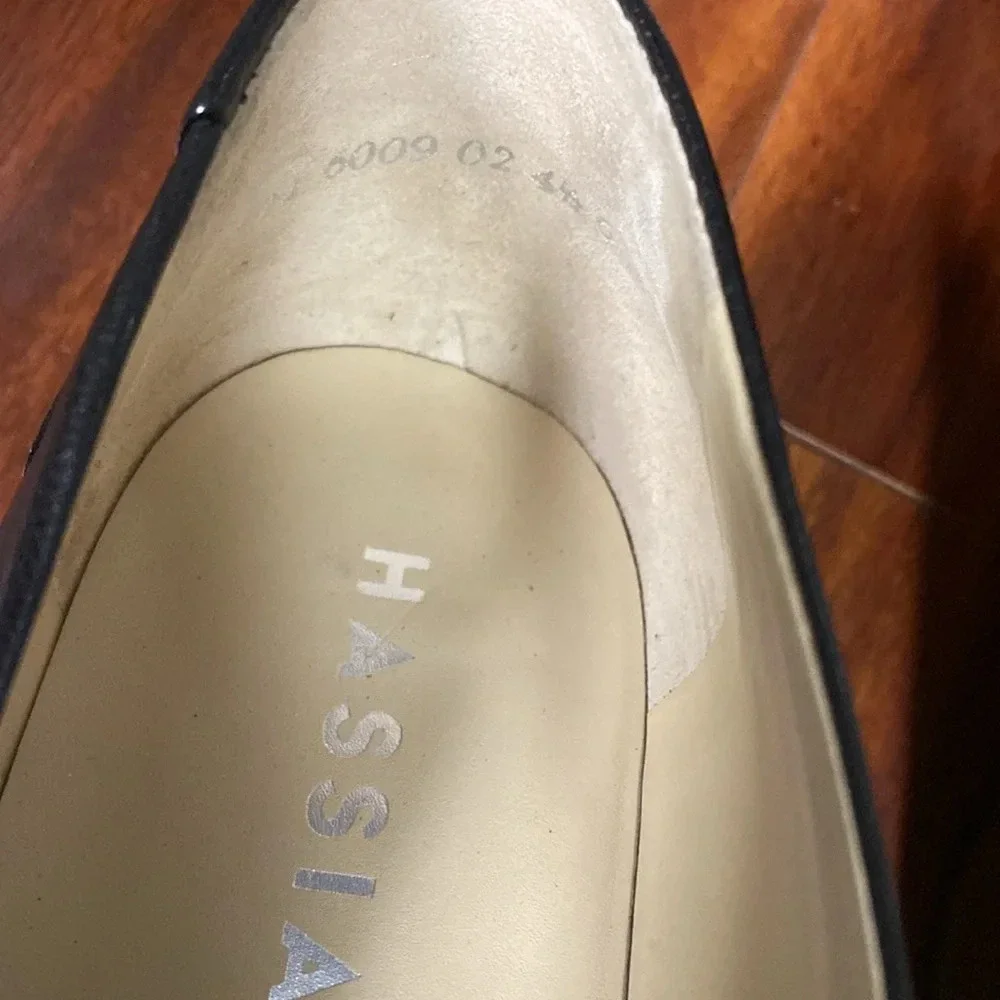 Vintage Black Leather Chunky Heeled Loafers Block Heels HASSIA Uk 4.5 G